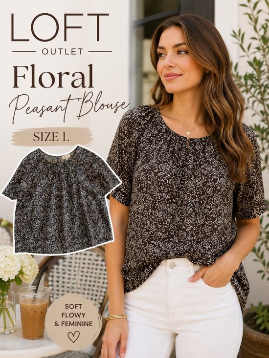 LOFT Tops - LOFT Outlet Brown Floral Print Peasant Blouse Boho Cottagecore Size L